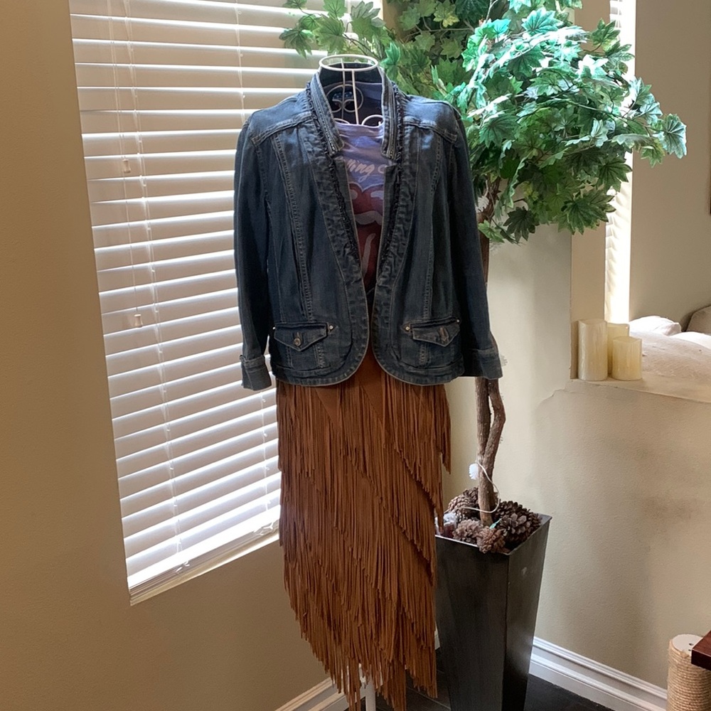 Cute Cropped White House Black Market Fancy Denim Jacket Sz12 Gr8 Condition!